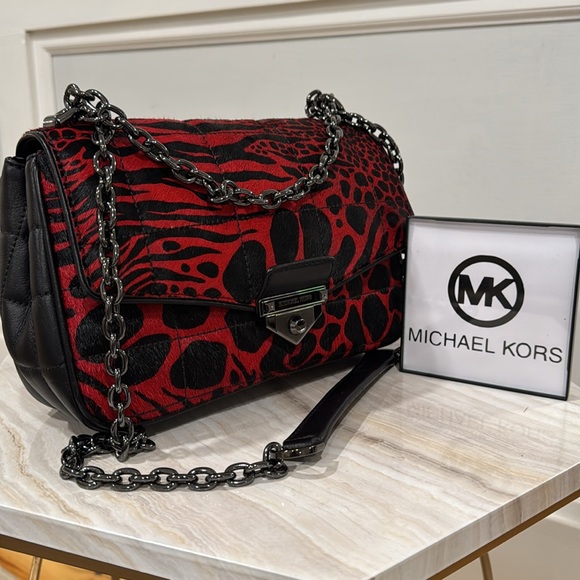 Michael Kors Handbags - Michael Kors Soho Leather and Calf Hair Quilted Chain Bag Rare